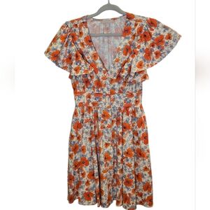 Chelsea28 Orange and Blue Floral Midi Dress
